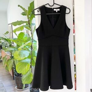 Likely  Black Bunker V- Neck Fit and Flare Cocktail  Skater Party Dress Size 2